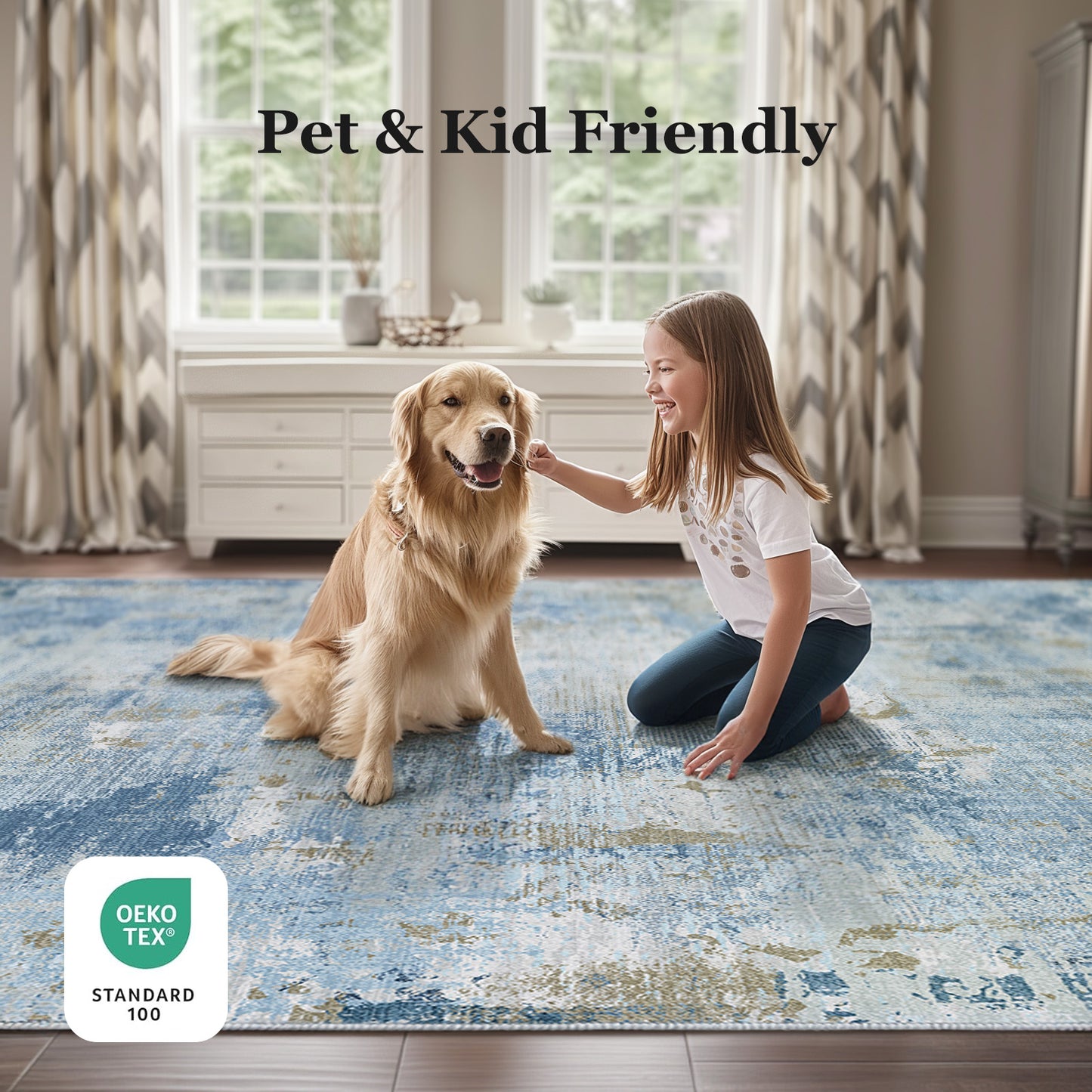 CHITOOMA 8'x10' Area Rugs for Living Room, Machine Washable Rugs for Bedroom Dining Room Dorm Office with Non-Slip Backing, Stain Resistant Non-Shed Carpet