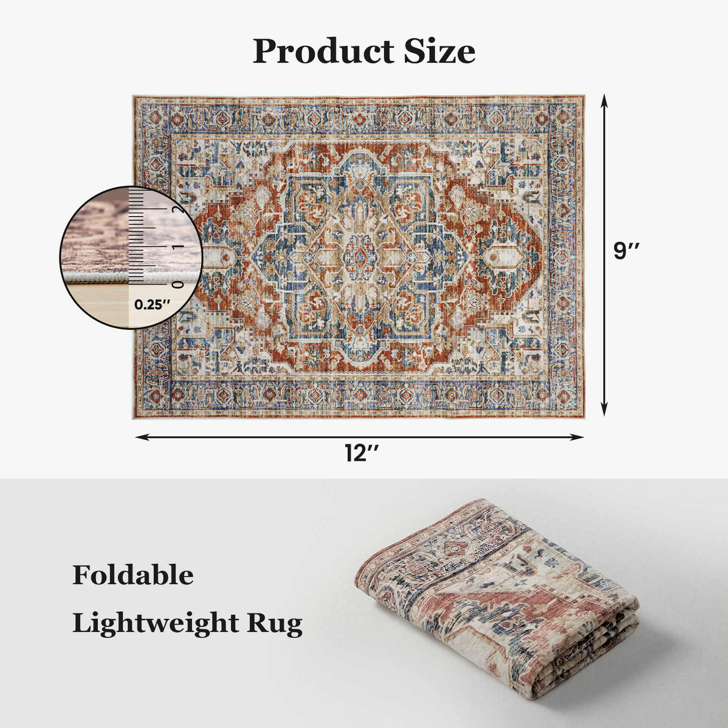 9'x12' Boho Area Rugs for Living Room, Machine Washable Area Rug with Non-Slip Backing, Stain Resistant Non-Shed Carpet for Bedroom, Dining Room, Dorm, Office