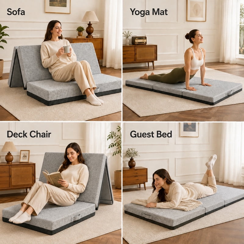 6 Inch Tri-Fold Memory Foam Mattress, Twin Size Folding Mattress with Washable Removable Cover, Non-Slip Bottom & Carry Handles, Portable Foldable Guest Bed for Camping, Travel, Yoga, Gray