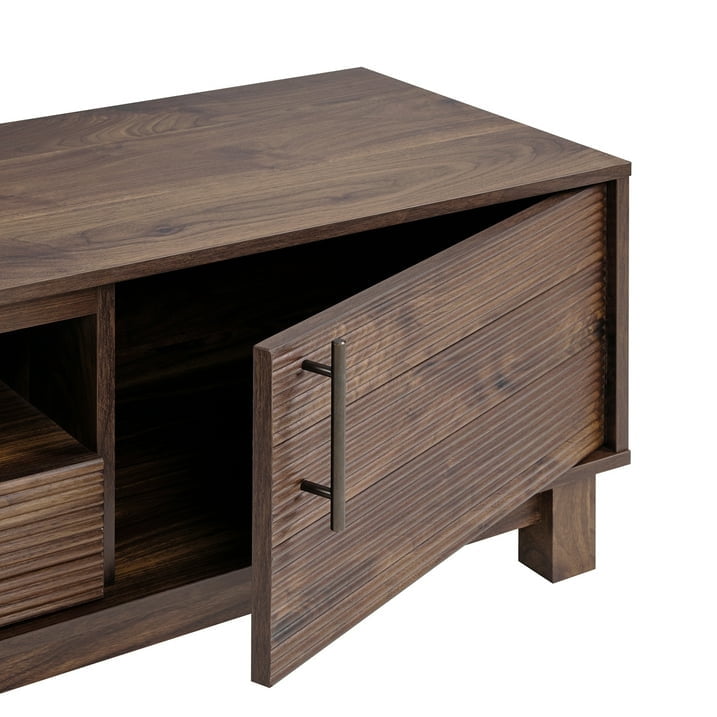 Mid-Century Modern Low Profile TV Stand for 70" TVs, Wood TV Media Console with 2 Fluted Door for Living Room, Walnut
