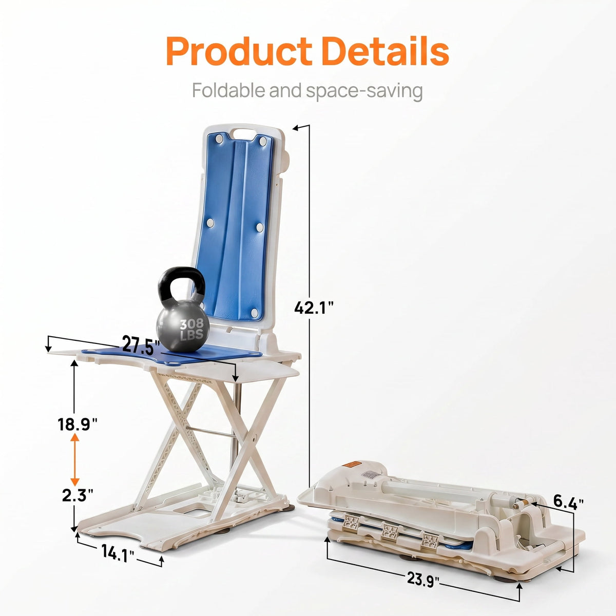 CHITOOMA Electric Chair Lift,Portable Lift for Elderly Patients,308 lbs Capacity,IP68 Waterproof Bath Lift Chair,Fall Assist Devices to Lift Seniors from Floor,White
