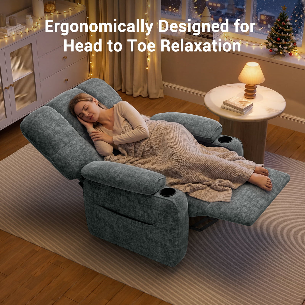 CHITOOMA Power Recliner Chair for Adults, Zero Gravity Electric Reclining Sofa with USB Port, Cup Holder & Side Pockets, Chenille Fabric, Light Gray