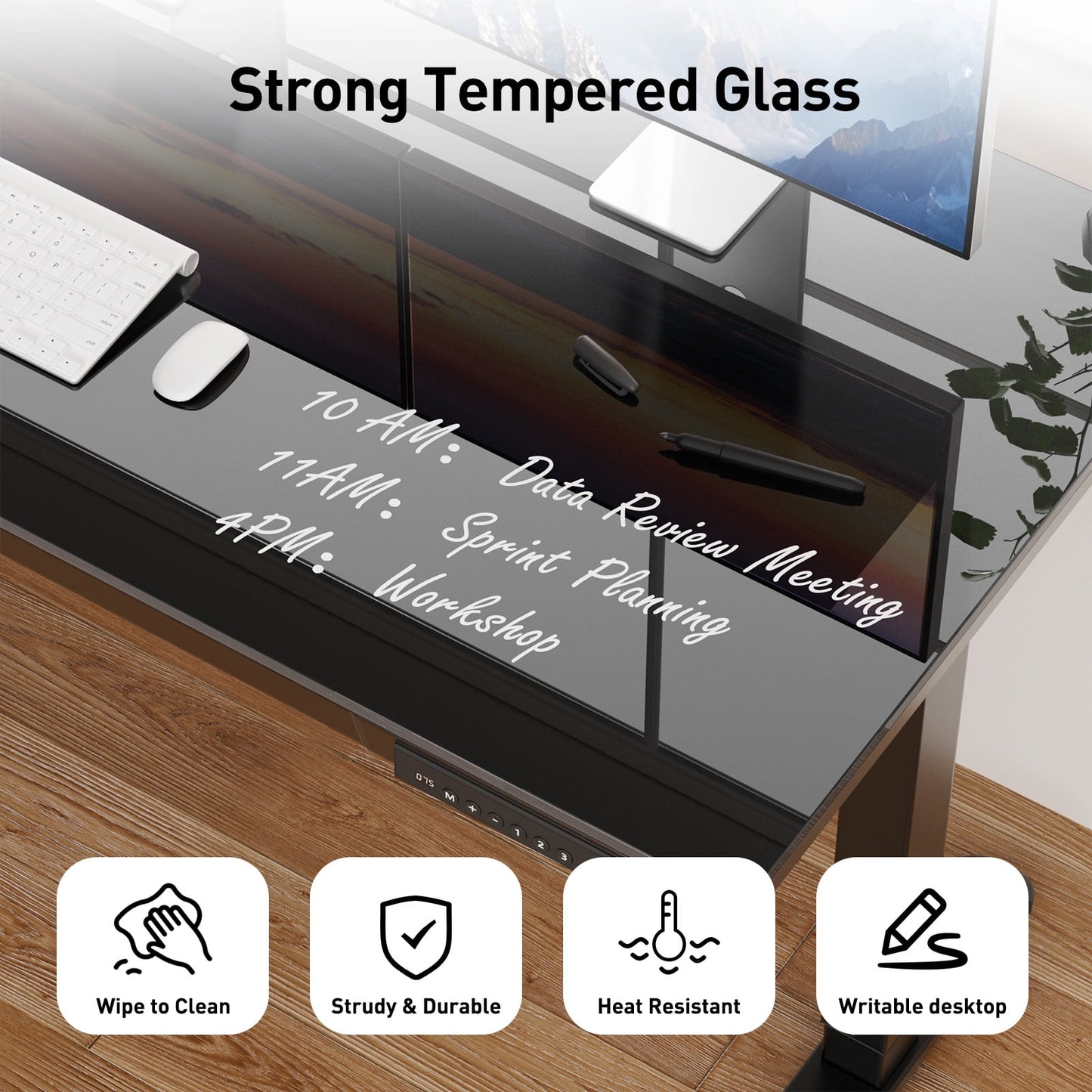 CHITOOMA Glass Top Electric Standing Desk with Drawer, 55'' x 28'' Electric Height Adjustable Desk with USB Charging Ports, Sit Stand up for Home Office