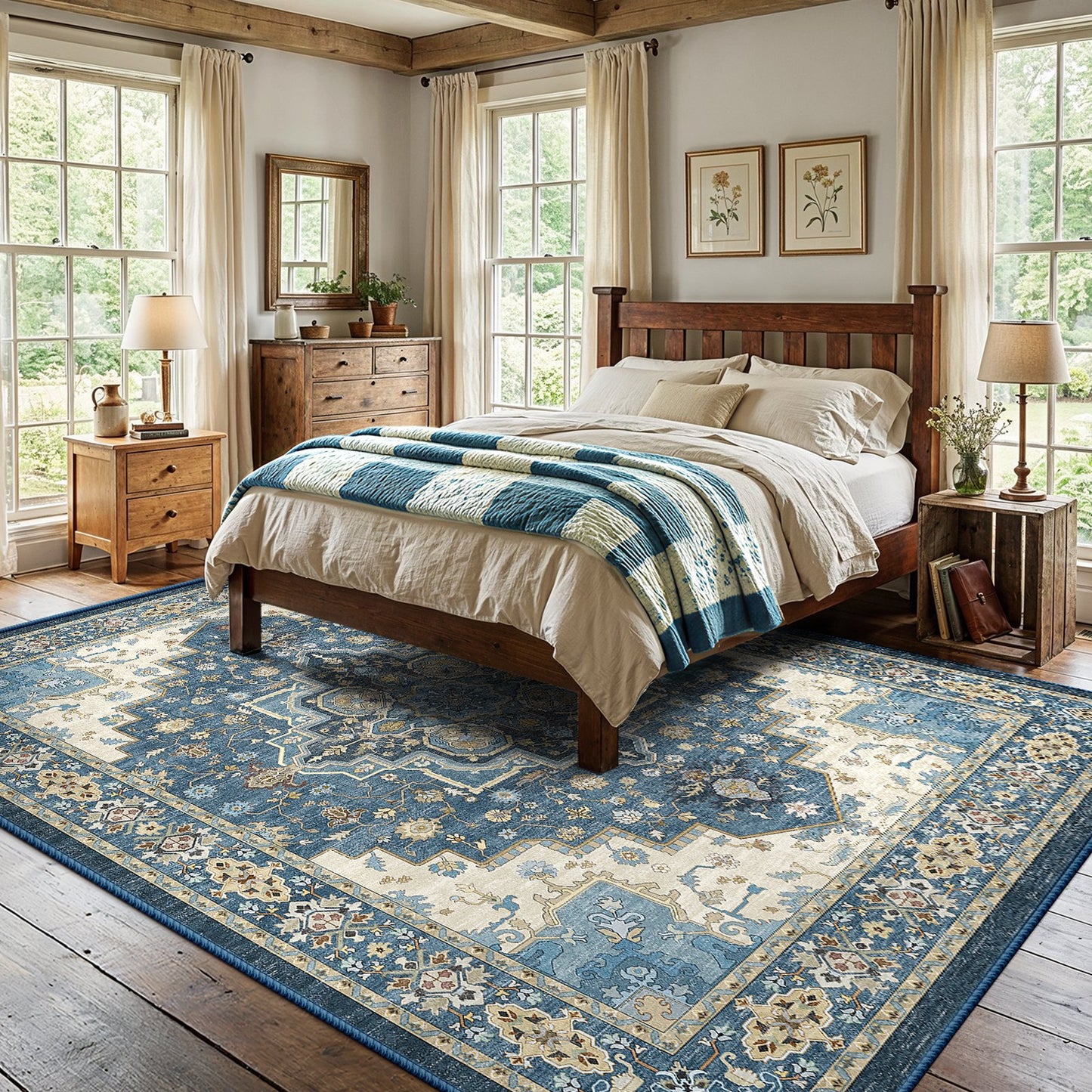 CHITOOMA 8'x10' Boho Area Rugs for Living Room, Machine Washable Stain Resistant Non-Shed Carpet, Area Rug with Non-Slip Backing for Bedroom, Dining Room, Dorm, Office