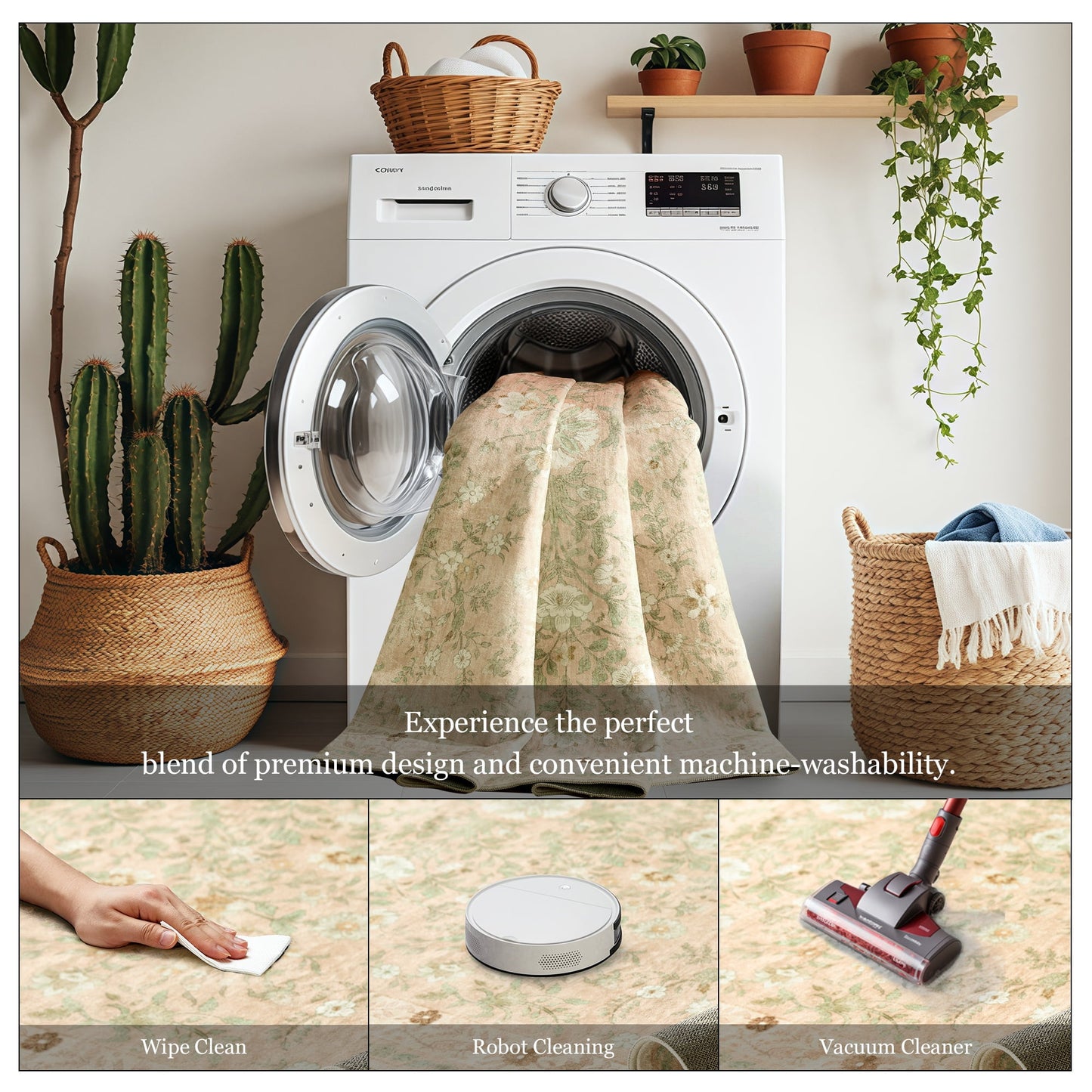 CHITOOMA 5'x7' Area Rugs for Living Room, Modern Floral Area Rugs Machine Washable Rugs, Botanical Indoor Carpet Soft Rugs for Bedroom Dining Room Dorm Office, Orange