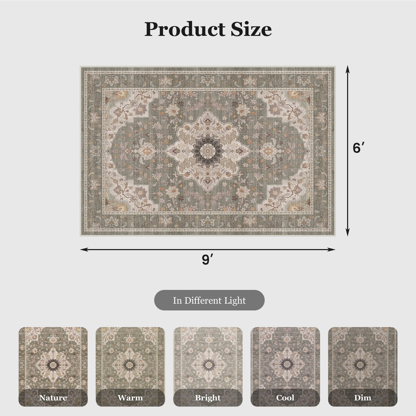CHITOOMA 6'x9' Area Rugs for Living Room, Boho Machine Washable Stain Resistant Non-Shed Carpet, Floral Area Rug with Non-Slip Backing for Bedroom, Dining Room, Dorm, Office