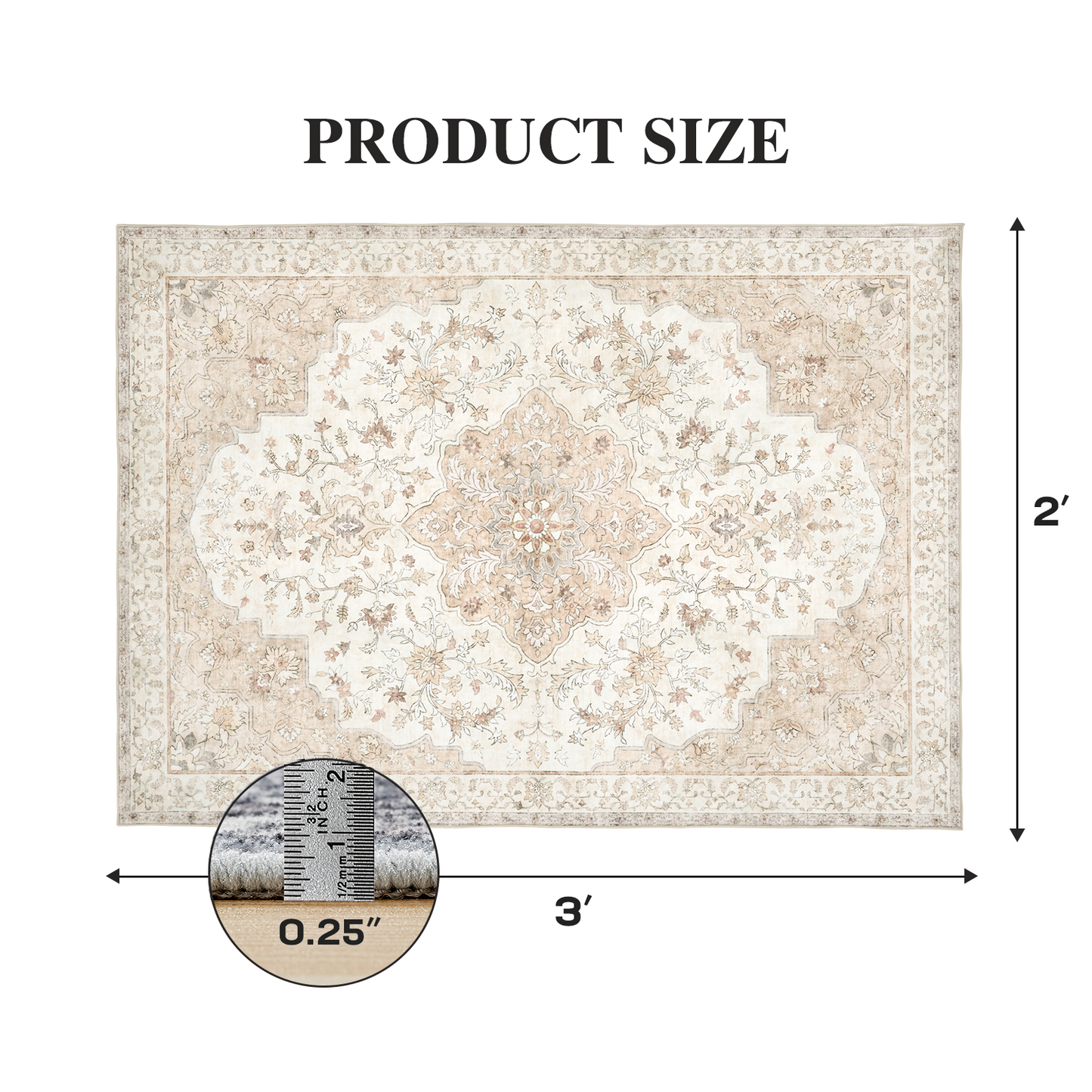 CHITOOMA 2'x3' Boho Runner Rug for Hallway, Machine Washable Stain Resistant Non-Shed Carpet, Floral Runner Rug with Non-Slip Backing for Kitchen, Entryway, Bedroom, Laundry, Bathroom