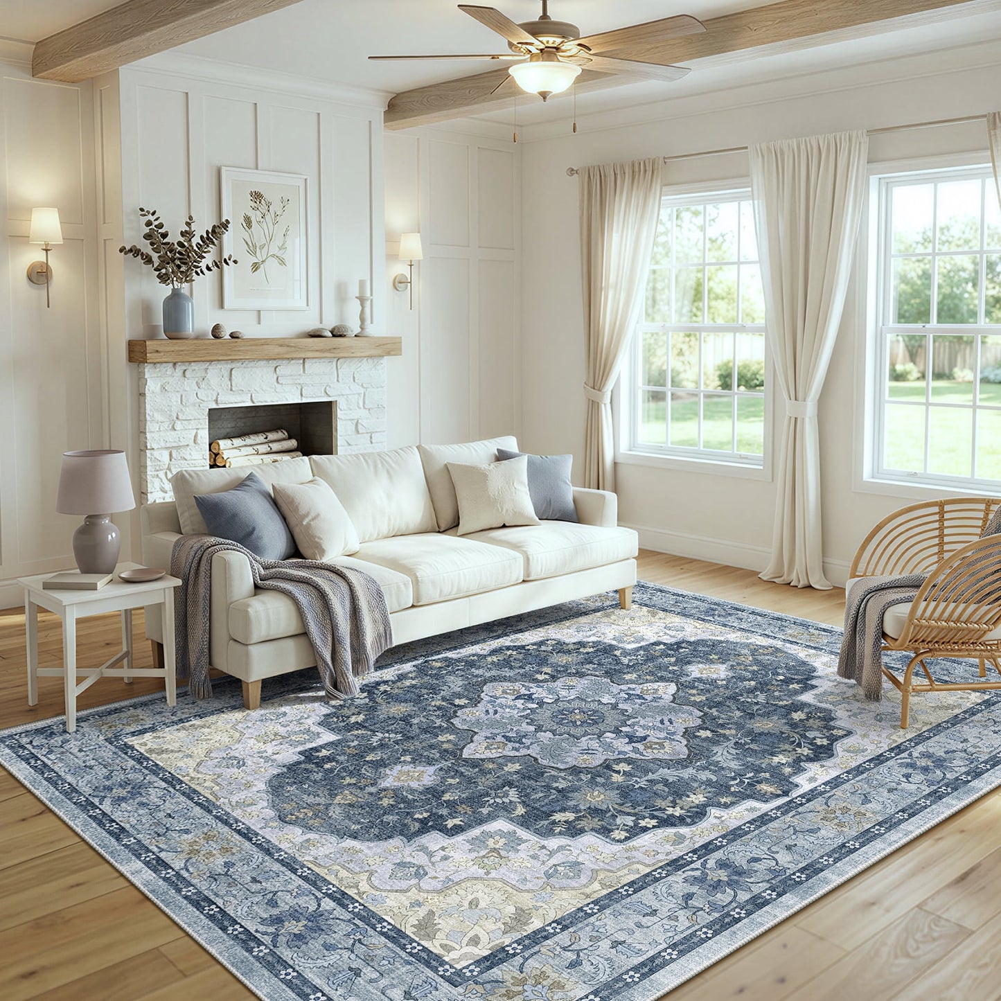 CHITOOMA 5'x7' Area Rugs for Living Room, Boho Machine Washable Stain Resistant Non-Shed Carpet, Floral Area Rug with Non-Slip Backing for Bedroom, Dining Room, Dorm, Office