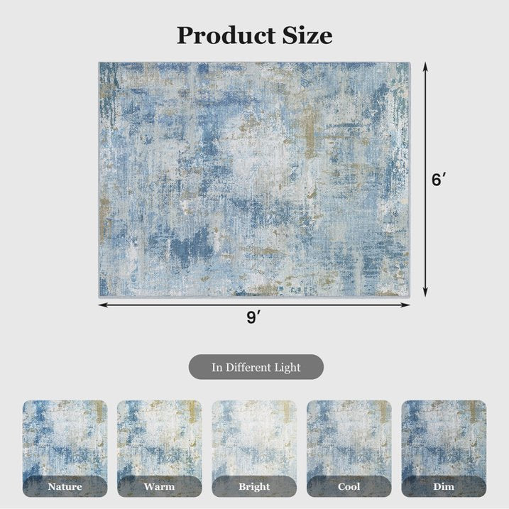 CHITOOMA 6'x9' Area Rugs for Living Room, Machine Washable Abstract Distressed Rugs Indoor Neutral Carpet Rugs for Bedroom Dining Room Office with Non-Slip Backing, Stain Resistant Non-Shed