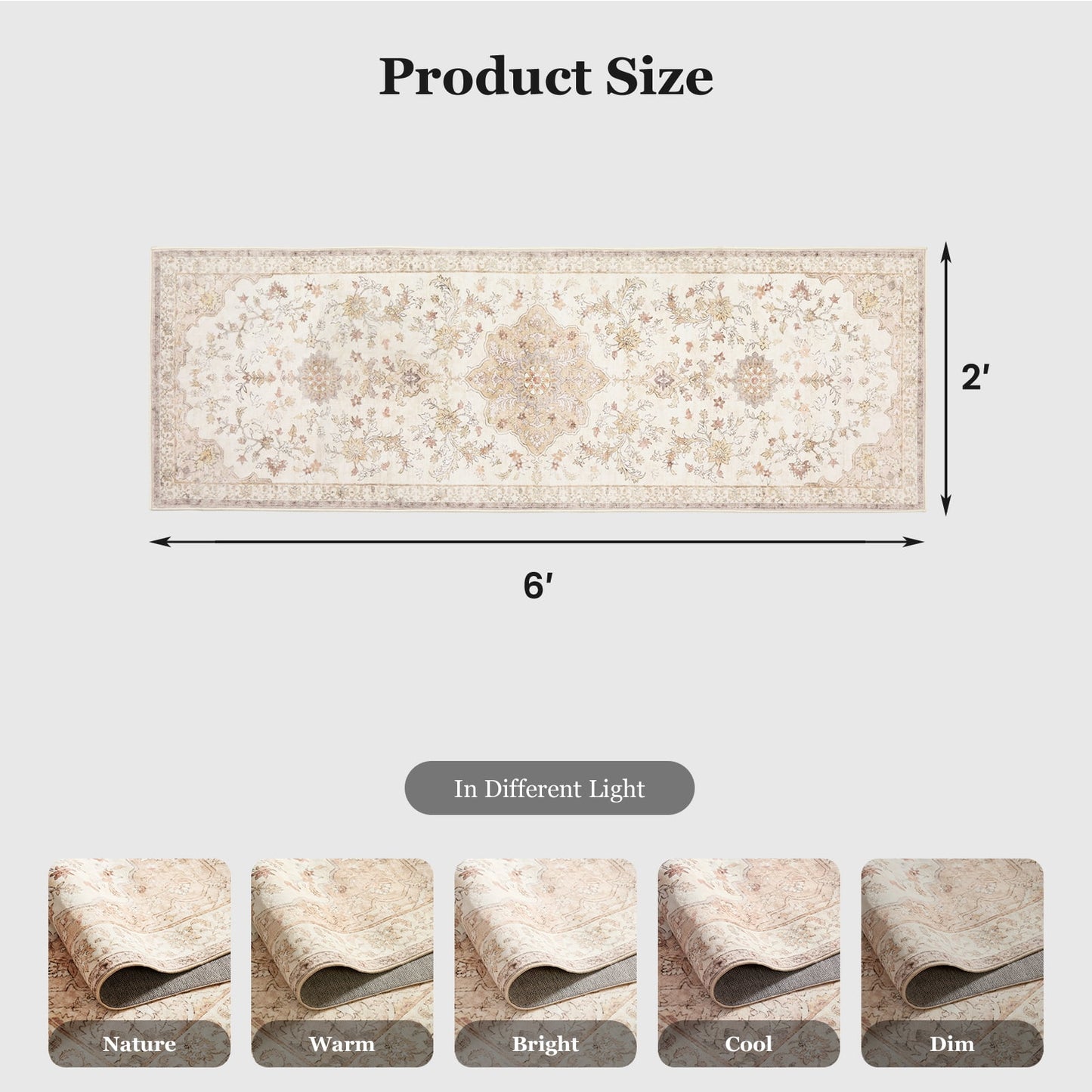 CHITOOMA 2'x6' Runner Rug, Machine Washable Rugs for Kitchen, Vintage Soft Non-Slip Runner Rug with Stain Resistant Non-Shed Carpet for Hallway, Entryway, Bedroom, Laundry, Bathroom
