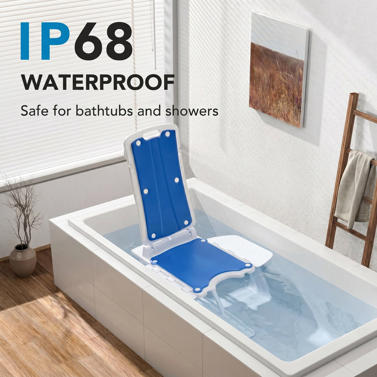 CHITOOMA Electric Chair Lift for Elderly,Floor Lift & IP68 Waterproof Bath Lift for Tub,308 lbs Capacity,Height Adjustable 2.3"-18.9",Chair Lift Assist Devices for Seniors & Disabled,White