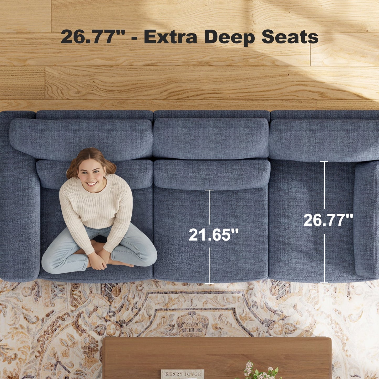CHITOOMA 65" Loveseat Sofa for Living Room, Comfy Linen Couch with 2 Pillows, Deep Seats, Wide Armrests, Removable Covers & Sturdy Steel Frame, Blue