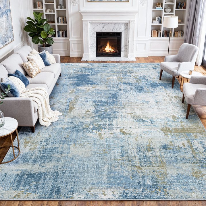 CHITOOMA 9'x12' Area Rugs for Living Room, Machine Washable Abstract Distressed Rugs Indoor Neutral Carpet Rugs for Bedroom Dining Room Office with Non-Slip Backing, Stain Resistant Non-Shed