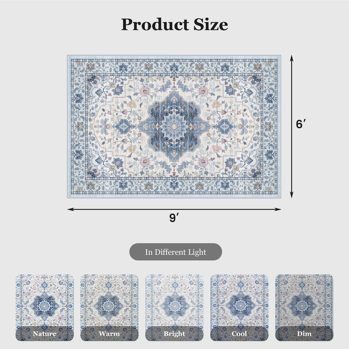 CHITOOMA 6'x9' Area Rugs for Living Room, Boho Machine Washable Stain Resistant Non-Shed Carpet, Floral Area Rug with Non-Slip Backing for Bedroom, Dining Room, Dorm, Office