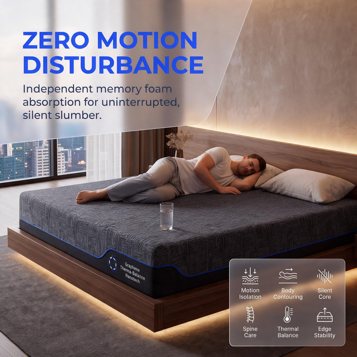 CHITOOMA 12" Queen Memory Foam Mattress,Gel-Infused Triple Layer Mattress with Graphene Cooling Cover,Medium Firm Bed Mattress for Pressure Relief & Motion Isolation,Dark Gray