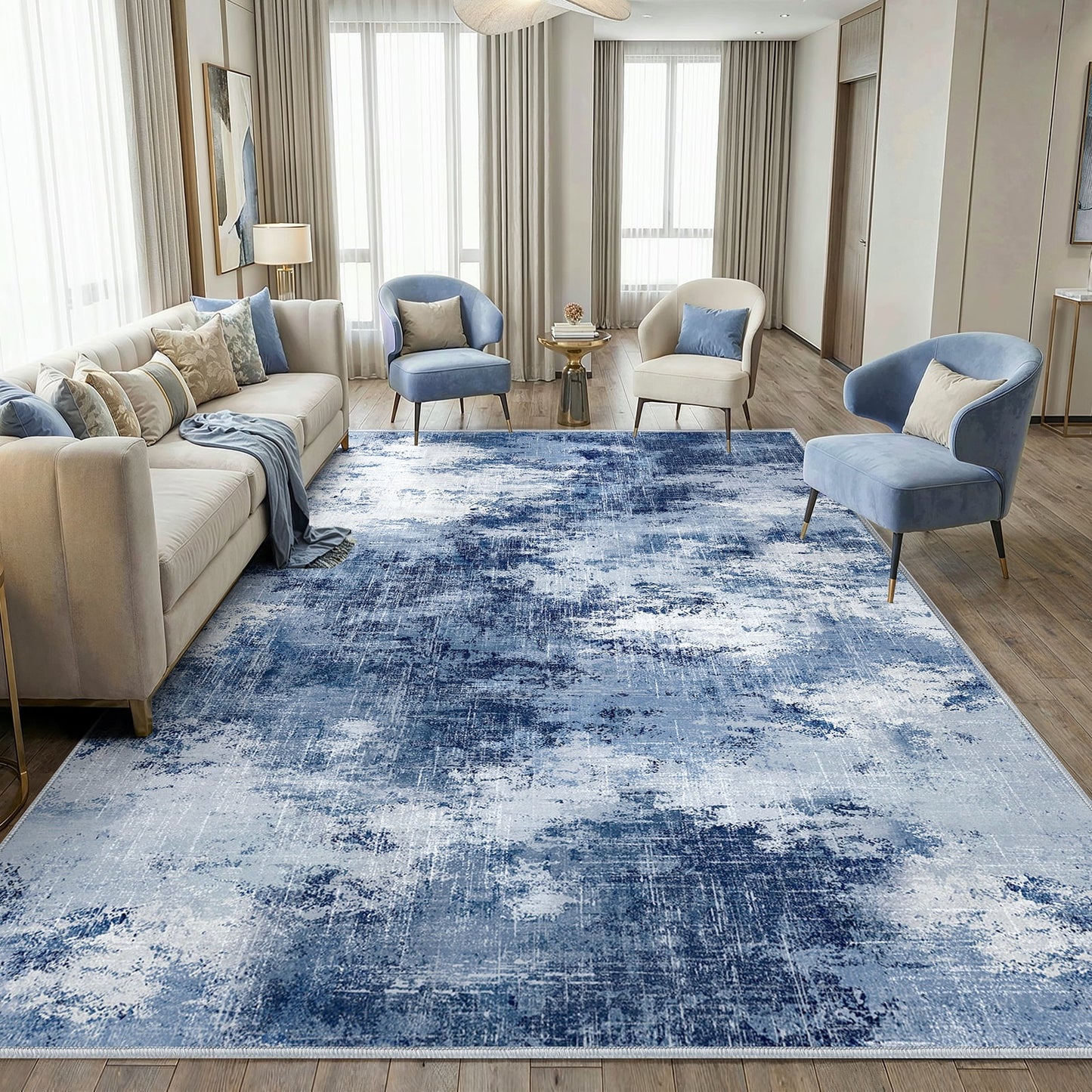 CHITOOMA 9'x12' Area Rugs for Living Room, Machine Washable Abstract Distressed Rugs Indoor Neutral Carpet Rugs for Bedroom Dining Room Office with Non-Slip Backing, Stain Resistant Non-Shed