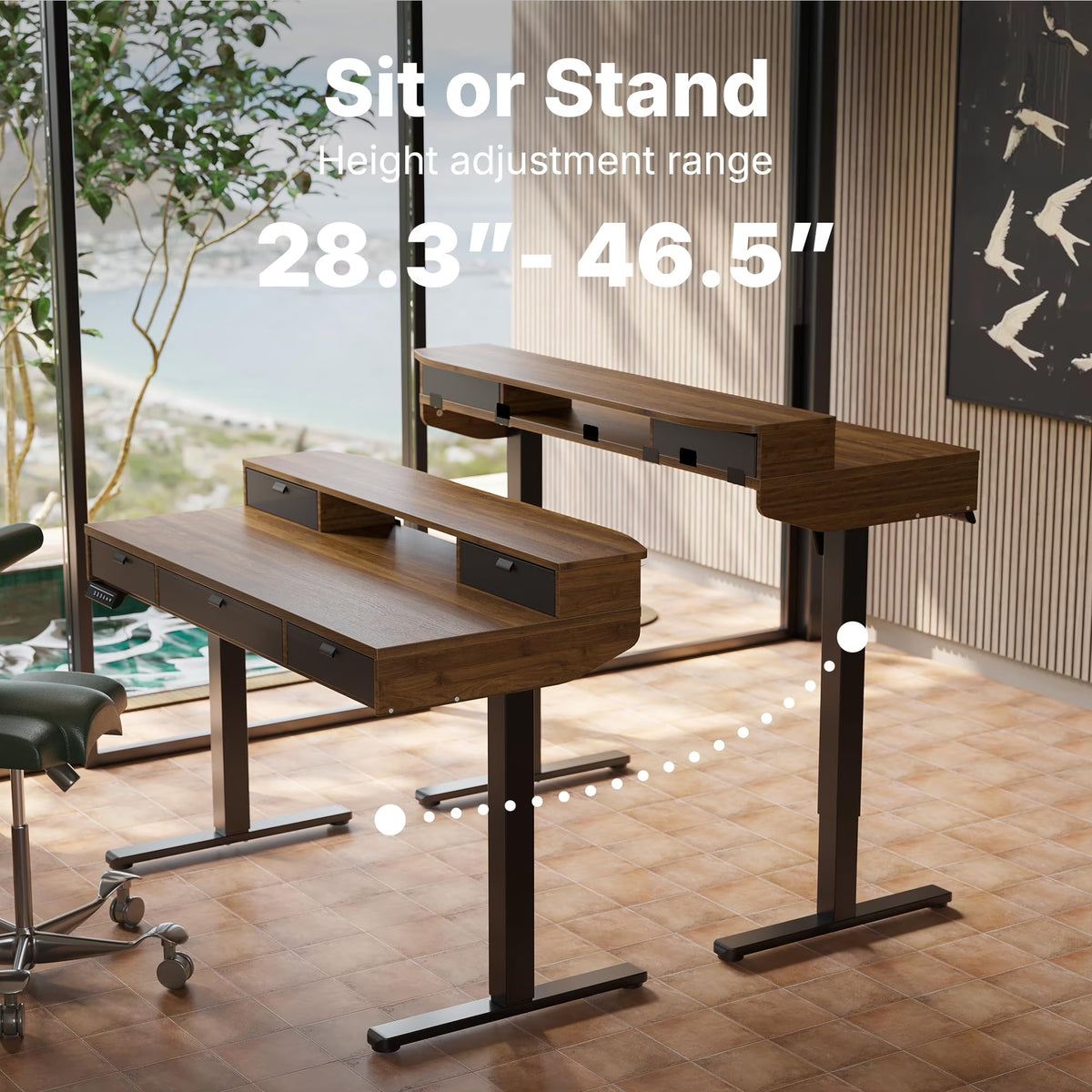 CHITOOMA 48″ x 24″ Standing Desk with Drawers, Electric Height Adjusta ...
