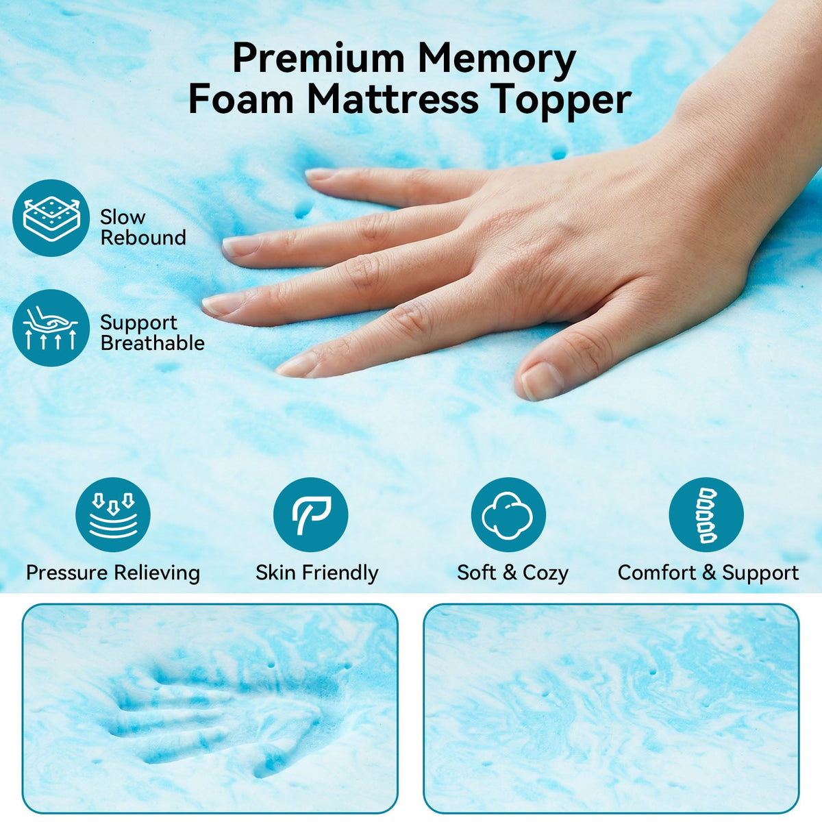 CHITOOMA 2 Inch Twin Memory Foam Mattress Topper, Cooling Gel Infused Foam Mattress Topper for Pressure Relief& Enhanced Sleep Comfort, CertiPUR-US and Oeko-TEX Certification