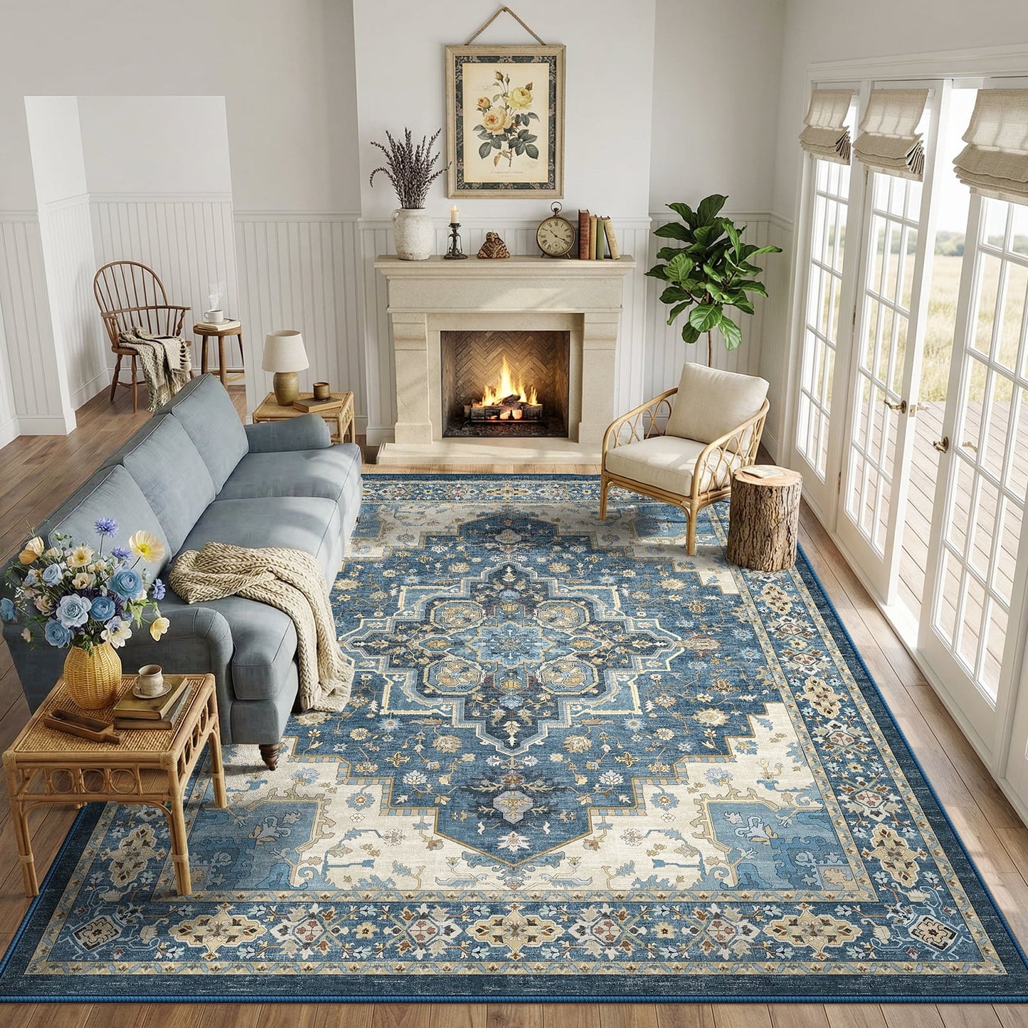 CHITOOMA 8'x10' Boho Area Rugs for Living Room, Machine Washable Stain Resistant Non-Shed Carpet, Area Rug with Non-Slip Backing for Bedroom, Dining Room, Dorm, Office