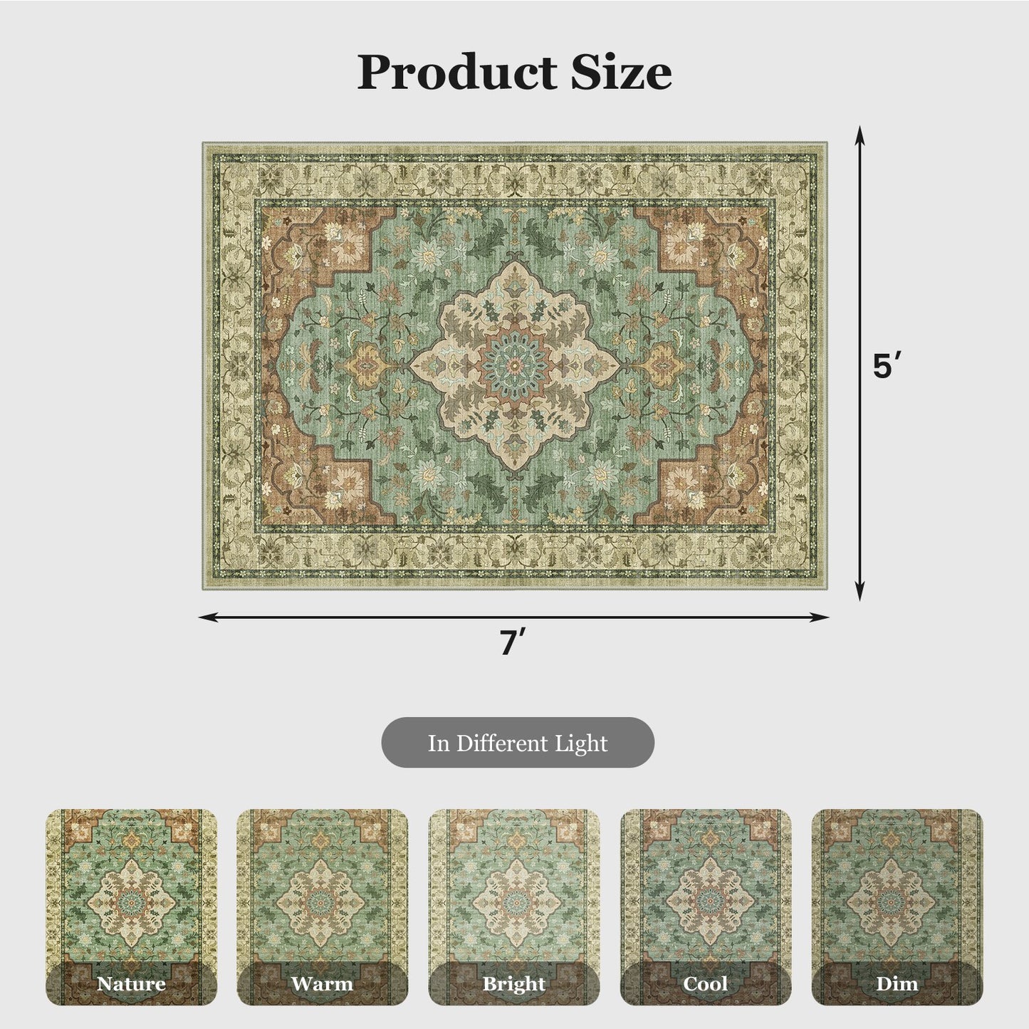 CHITOOMA 5'x7' Area Rugs for Living Room, Boho Machine Washable Stain Resistant Non-Shed Carpet, Floral Area Rug with Non-Slip Backing for Bedroom, Dining Room, Dorm, Office