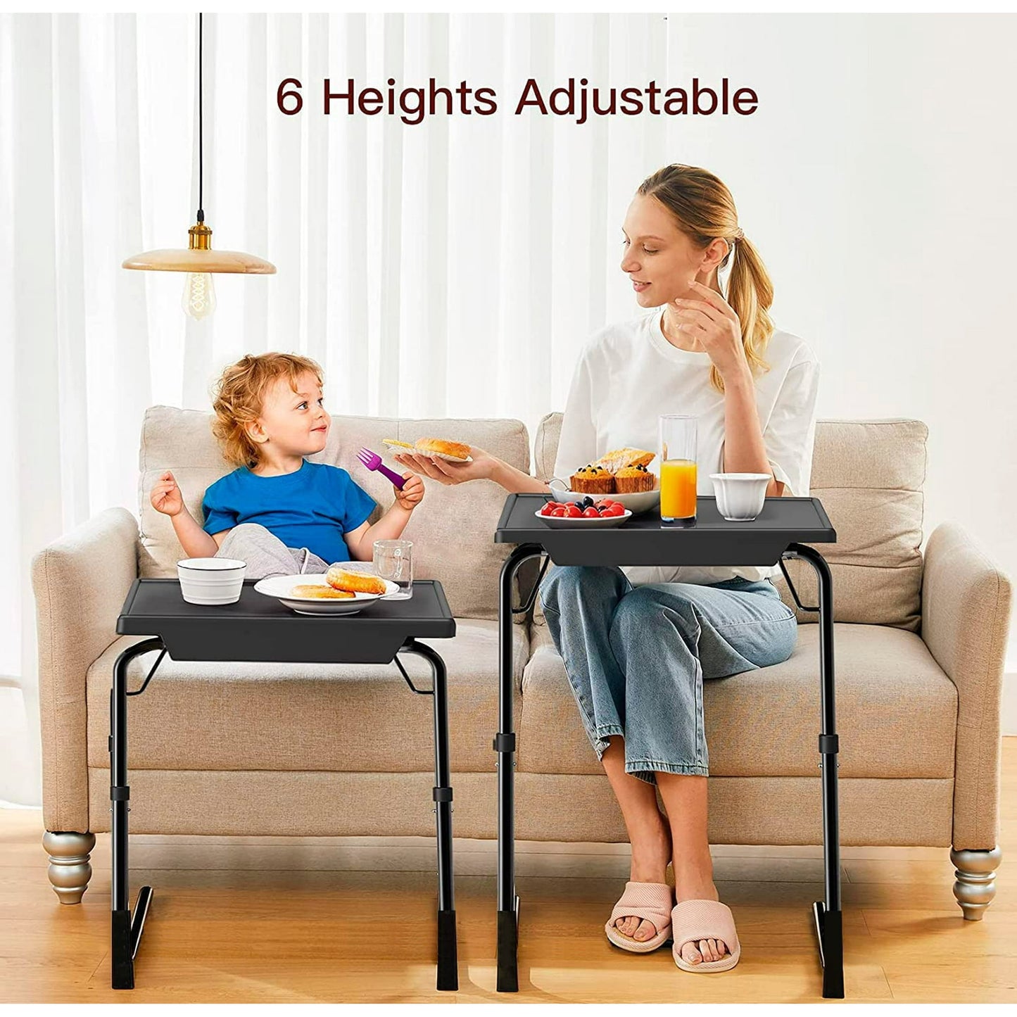 CHITOOMA Adjustable Folding TV Tray with 6 Heights and 3 Tilt Angles, Black