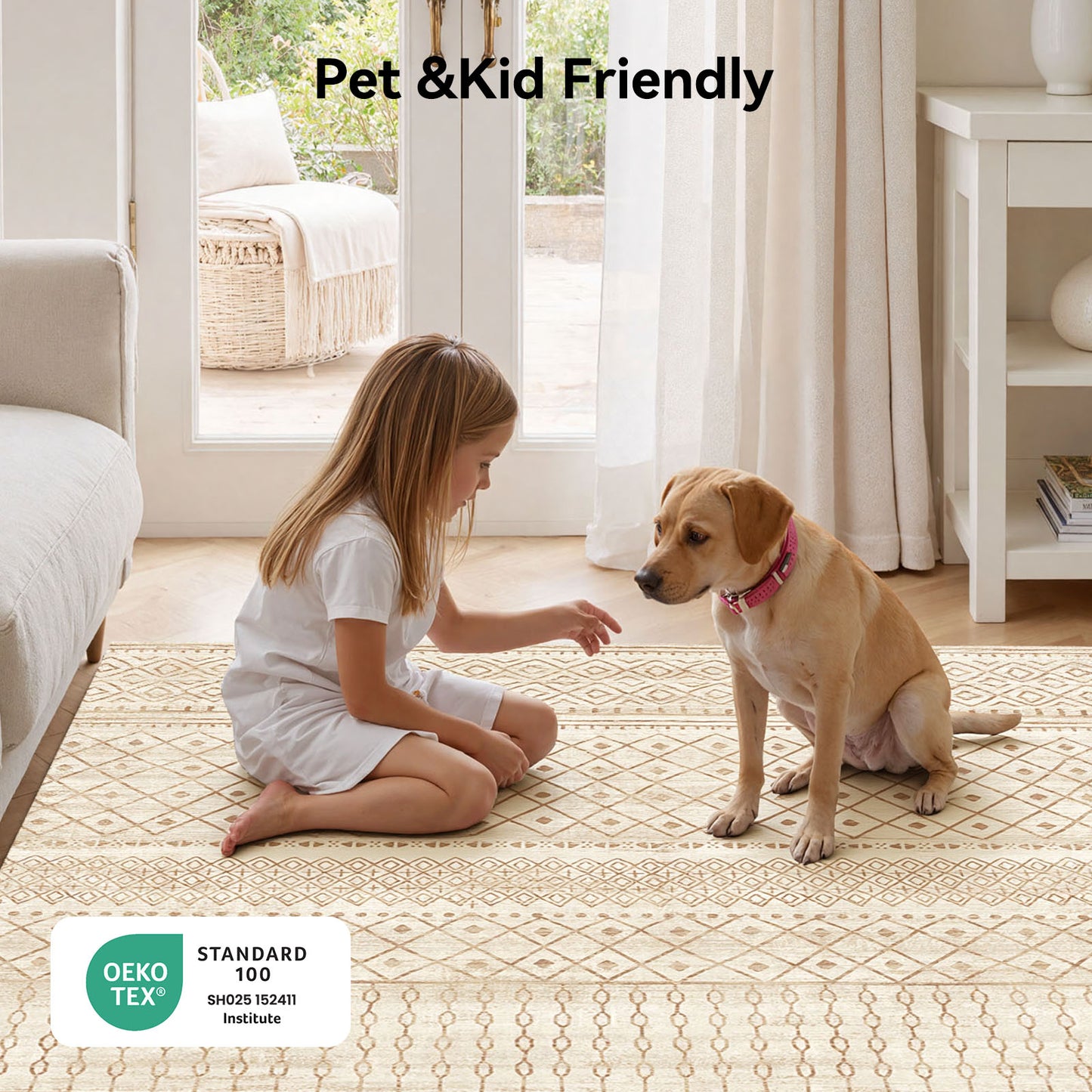 CHITOOMA 8'x10' Area Rugs for Living Room, Washable Rugs Boho Soft Geometric Bohemian Carpet Indoor Rug for Bedroom Dining Room Office Nonslip Foldable Rug