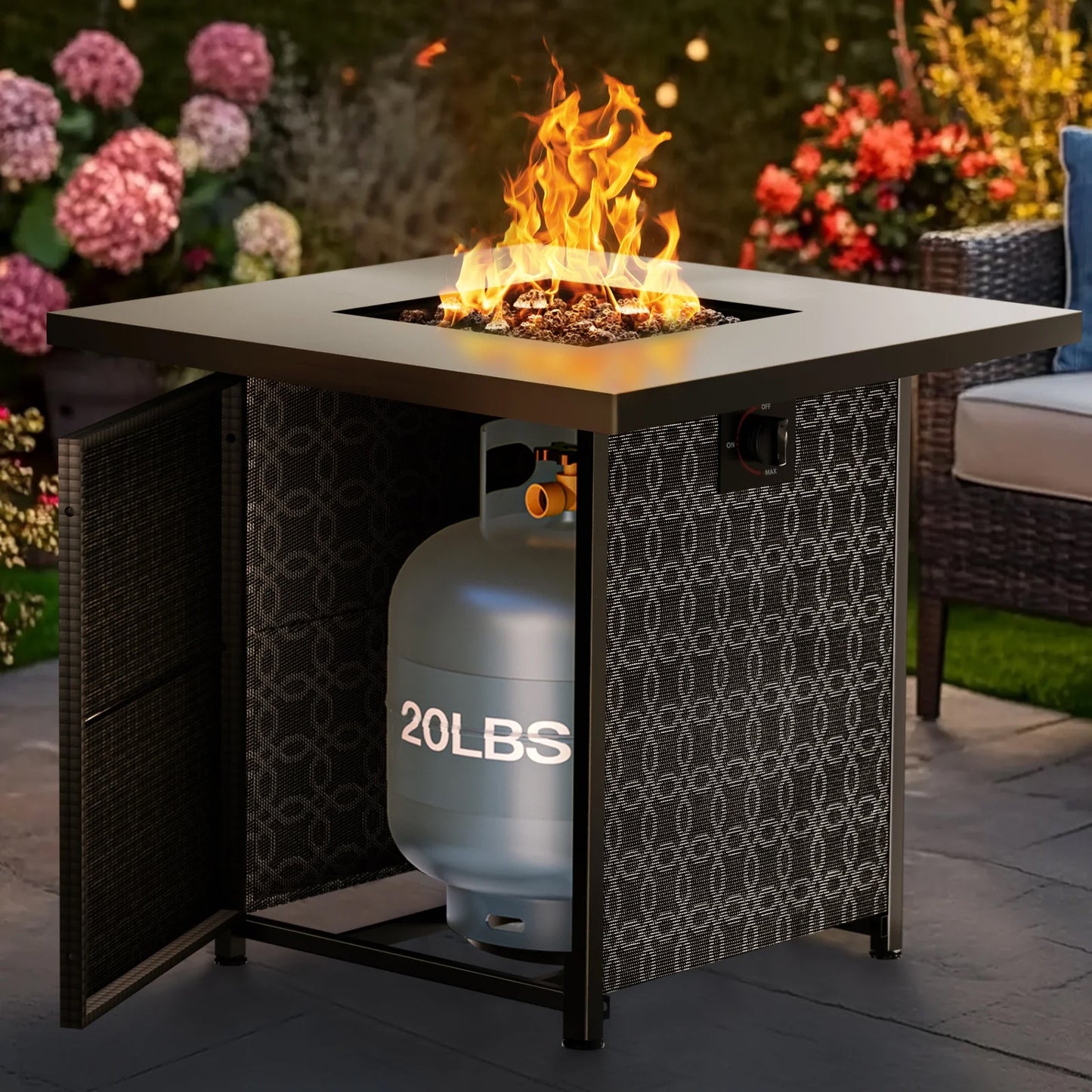 28" Gas Fire Pit Table for Outside 50000 BTU Propane Fire Pit with Lid and Lava Rocks