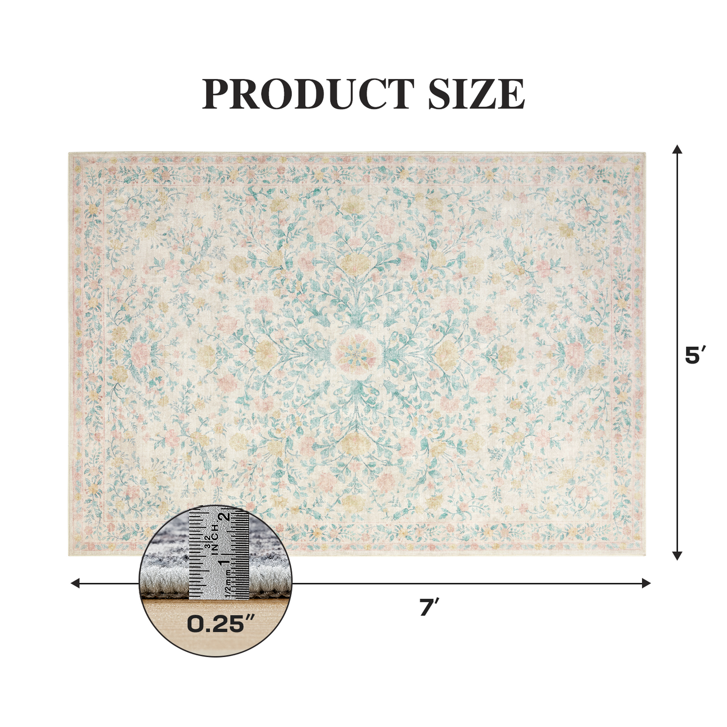 CHITOOMA 5'x7' Machine-washable Area Rugs for Living Room, Stain Resistant Non-Shed Carpet, Boho Floral Area Rugs with Non-Slip Backing for Bedroom, Dining Room, Dorm, Office