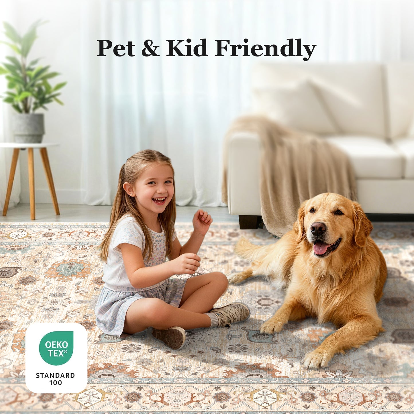 CHITOOMA 8'x10' Area Rugs for Living Room, Boho Machine Washable Floral Area Rug with Non-Slip Backing, Stain Resistant Non-Shed Carpet for Bedroom, Dining Room, Dorm, Office