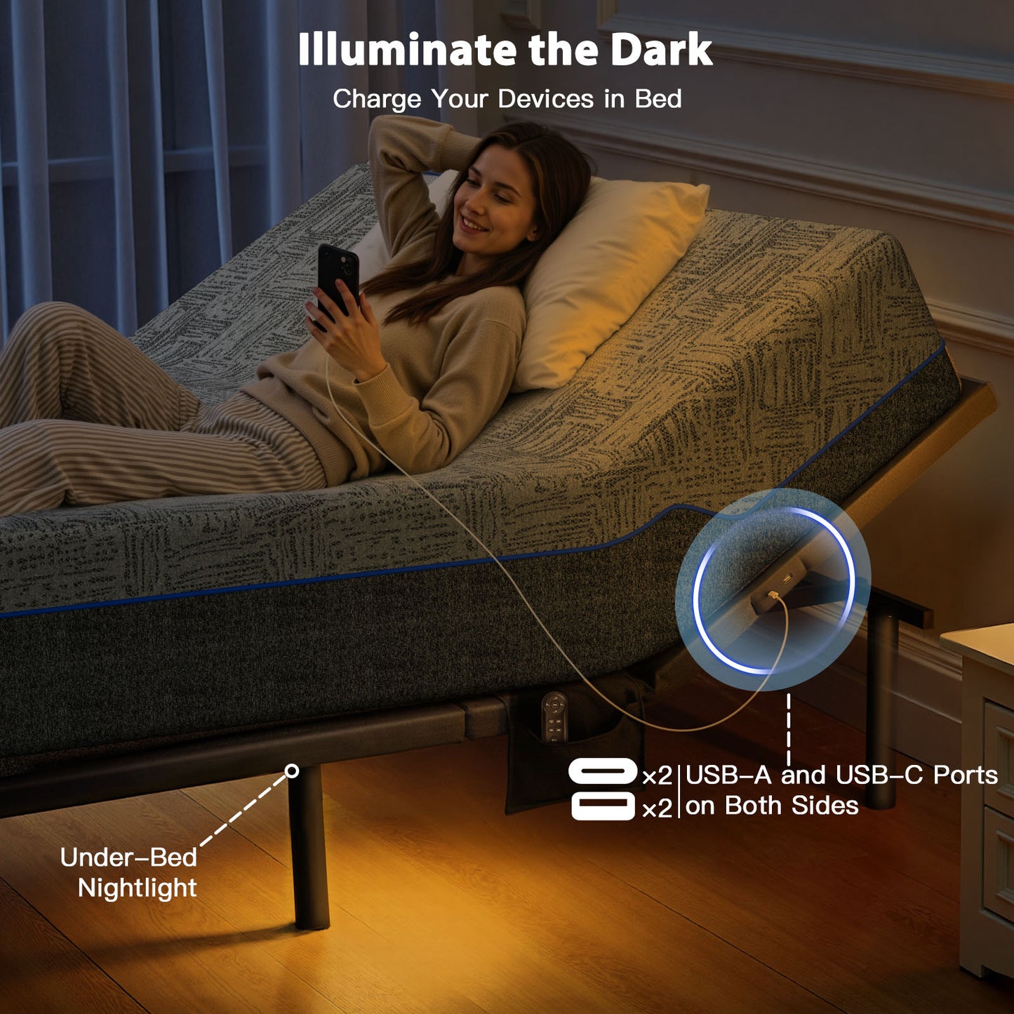 CHITOOMA Split King Electric Adjustable Bed Frame with 14 Inch Gel Memory Foam Mattress, Massage with 4 Modes & 3 Intensities, Wireless Remote, Zero Gravity, Under-Bed Nightlight & Easy