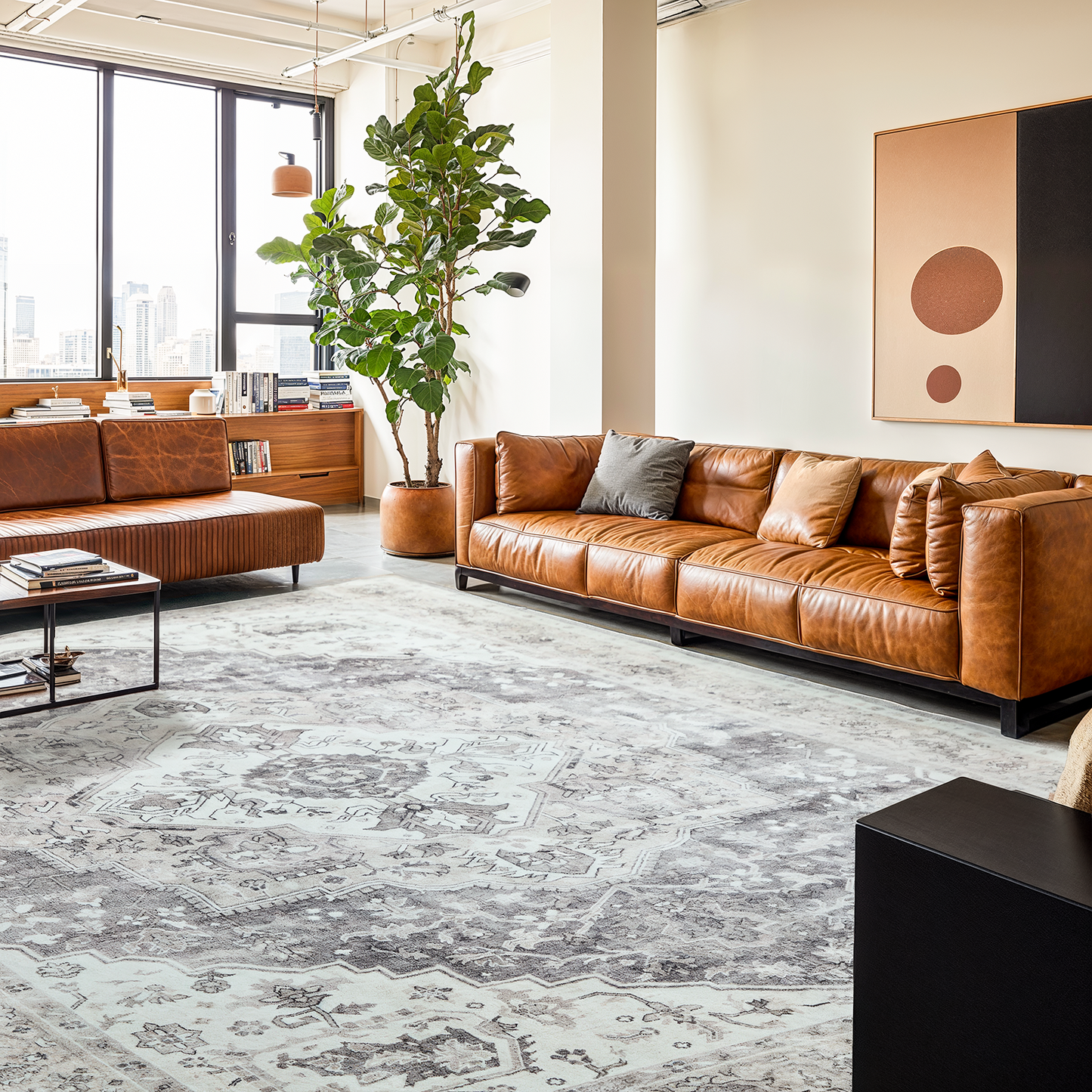 CHITOOMA 9'x12' Machine-washable Area Rugs for Living Room, Boho Area Rugs with Non-Slip Backing, Stain Resistant Non-Shed Carpet for Bedroom, Dining Room, Dorm, Office