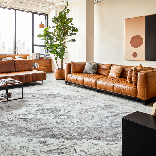 CHITOOMA 9'x12' Machine-washable Area Rugs for Living Room, Boho Area Rugs with Non-Slip Backing, Stain Resistant Non-Shed Carpet for Bedroom, Dining Room, Dorm, Office