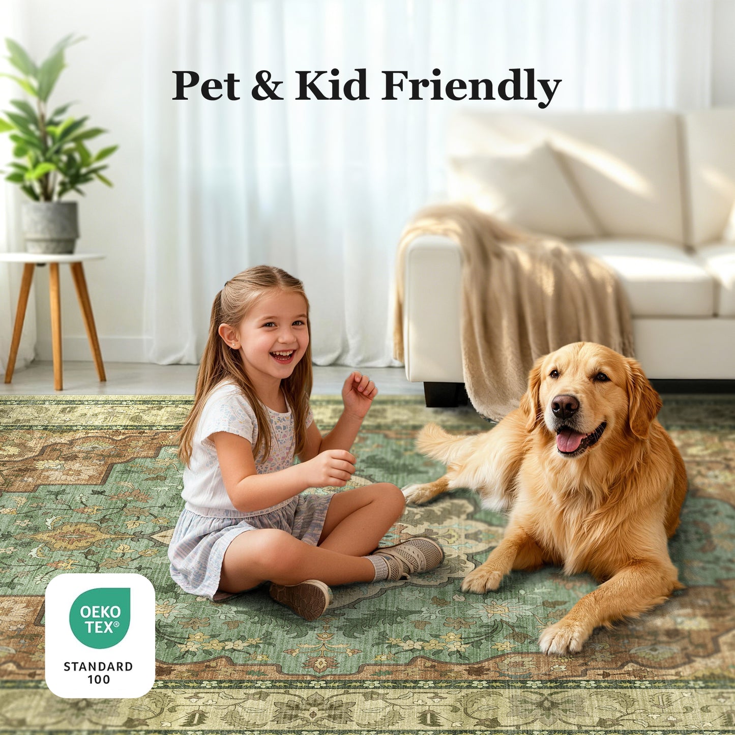CHITOOMA 9'x12' Area Rugs for Living Room, Boho Machine Washable Stain Resistant Non-Shed Carpet, Floral Area Rug with Non-Slip Backing for Bedroom, Dining Room, Dorm, Office