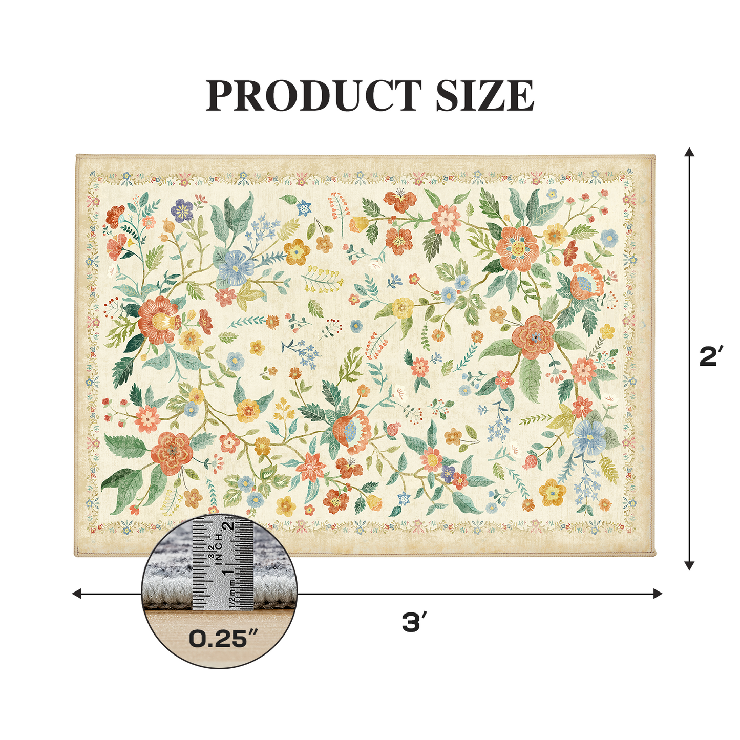 CHITOOMA 2'x3' Boho Runner Rug for Hallway, Machine Washable Stain Resistant Non-Shed Carpet, Floral Runner Rug with Non-Slip Backing for Kitchen, Entryway, Bedroom, Laundry, Bathroom