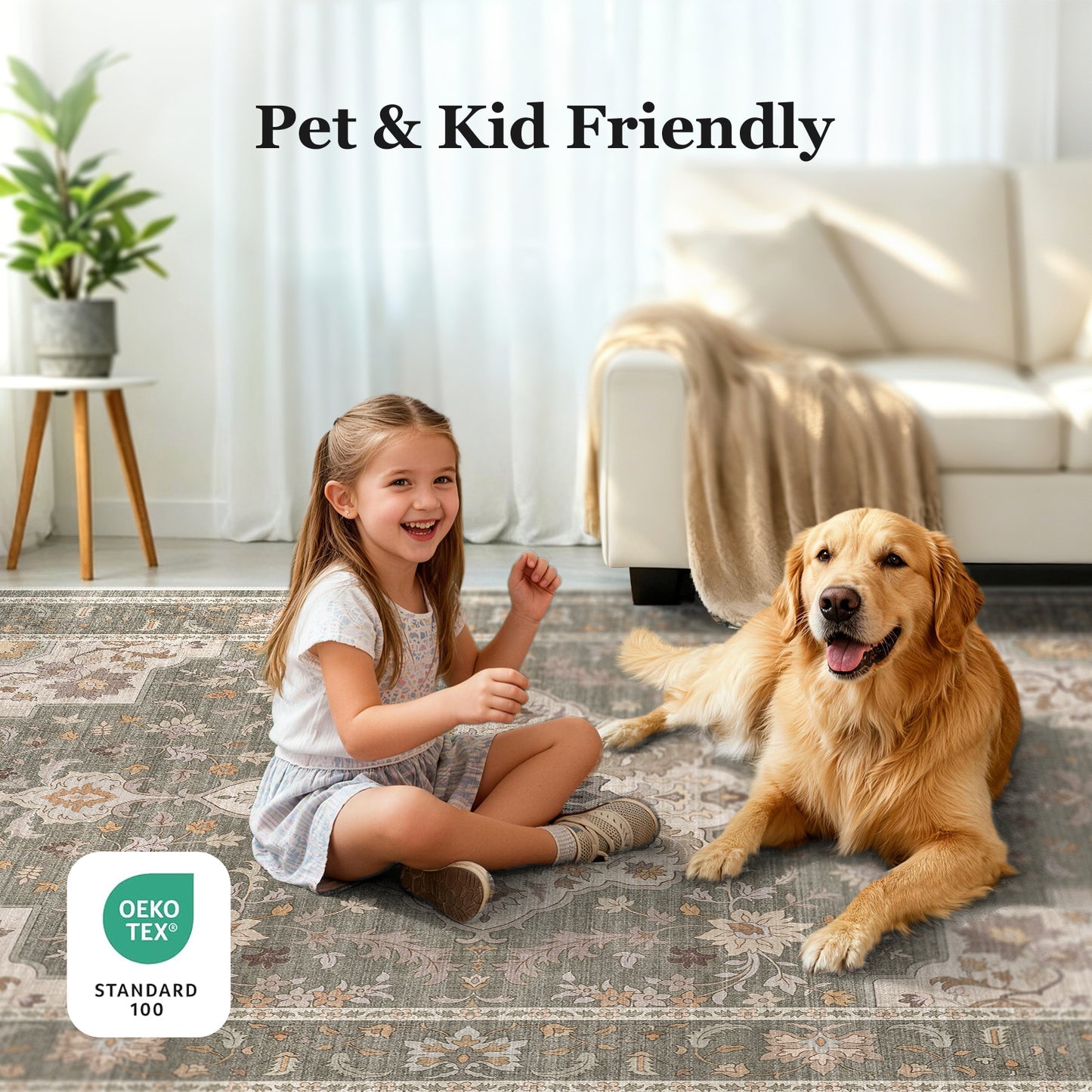 CHITOOMA 9'x12' Area Rugs for Living Room, Boho Machine Washable Stain Resistant Non-Shed Carpet, Floral Area Rug with Non-Slip Backing for Bedroom, Dining Room, Dorm, Office