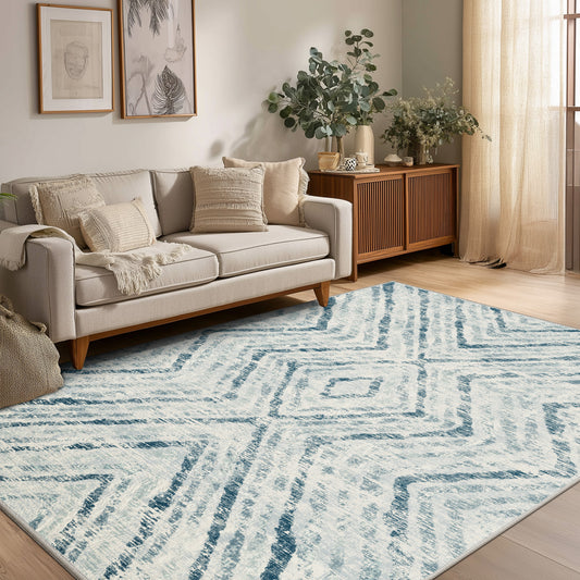 CHITOOMA 5'x7' Area Rugs for Living Room, Washable Boho Moroccan Rug Soft Vintage Distressed Geometric Tribal Area Rug for Bedroom Dining Room Office with Non-Slip Backing, Stain Resistant Non-Shed