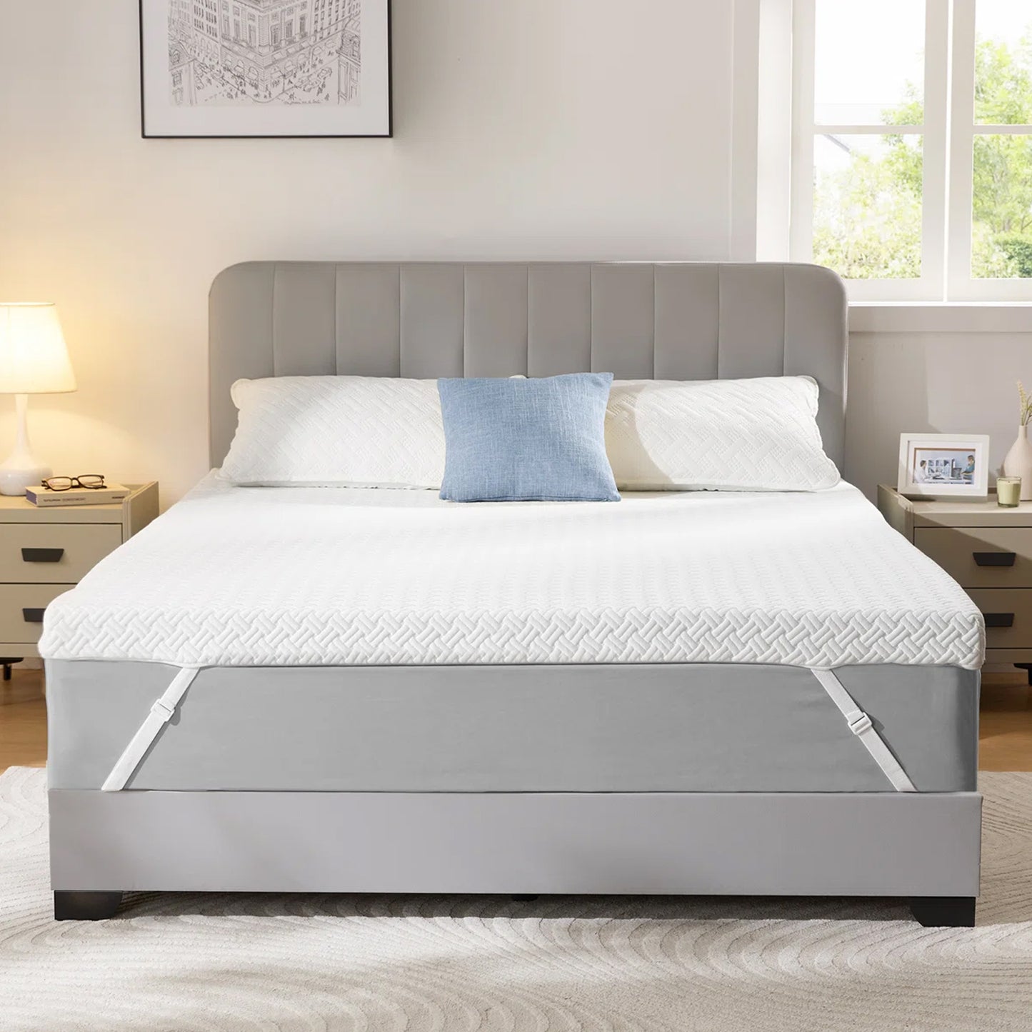 4 inch Non-Slip Gel Memory Foam Mattress Topper with Removable & Washable Cover, Pressure Relief, CertiPUR-US Certified - Queen