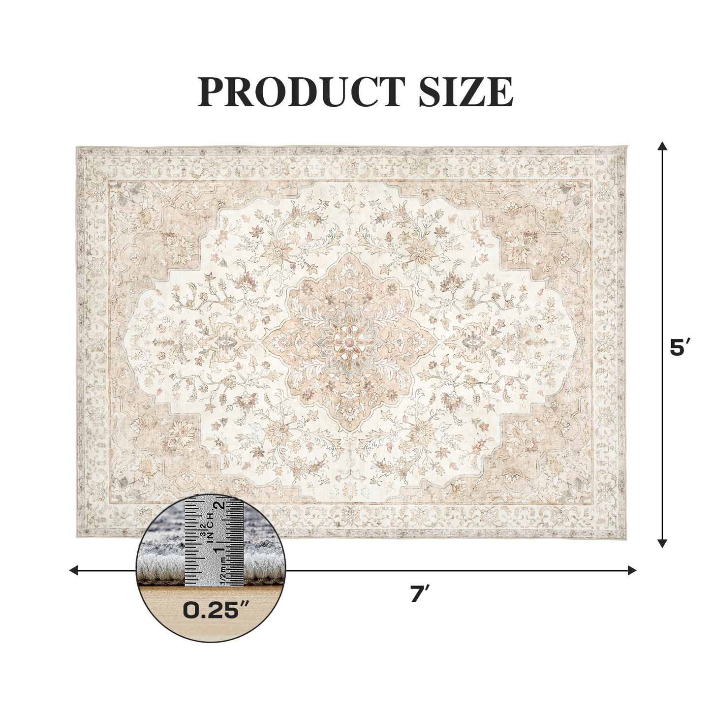 CHITOOMA 5'x7' Boho Area Rugs for Living Room, Machine Washable Stain Resistant Non-Shed Carpet, Floral Area Rug with Non-Slip Backing for Bedroom, Dining Room, Dorm, Office