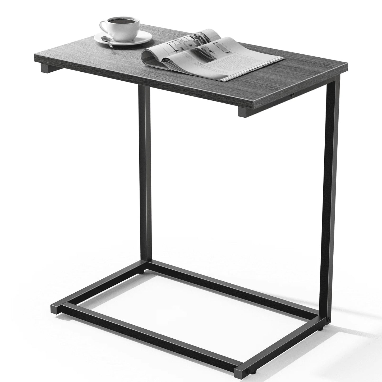 C Shape Metal Frame End Table, Sofa Table TV Tray Table for Living Room,Side Table for Bedroom (Gray)