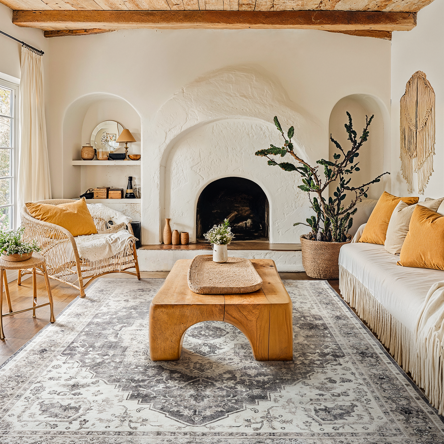 CHITOOMA 5'x7' Machine-washable Area Rugs for Living Room, Stain Resistant Non-Shed Carpet, Boho Area Rugs with Non-Slip Backing for Bedroom, Dining Room, Dorm, Office