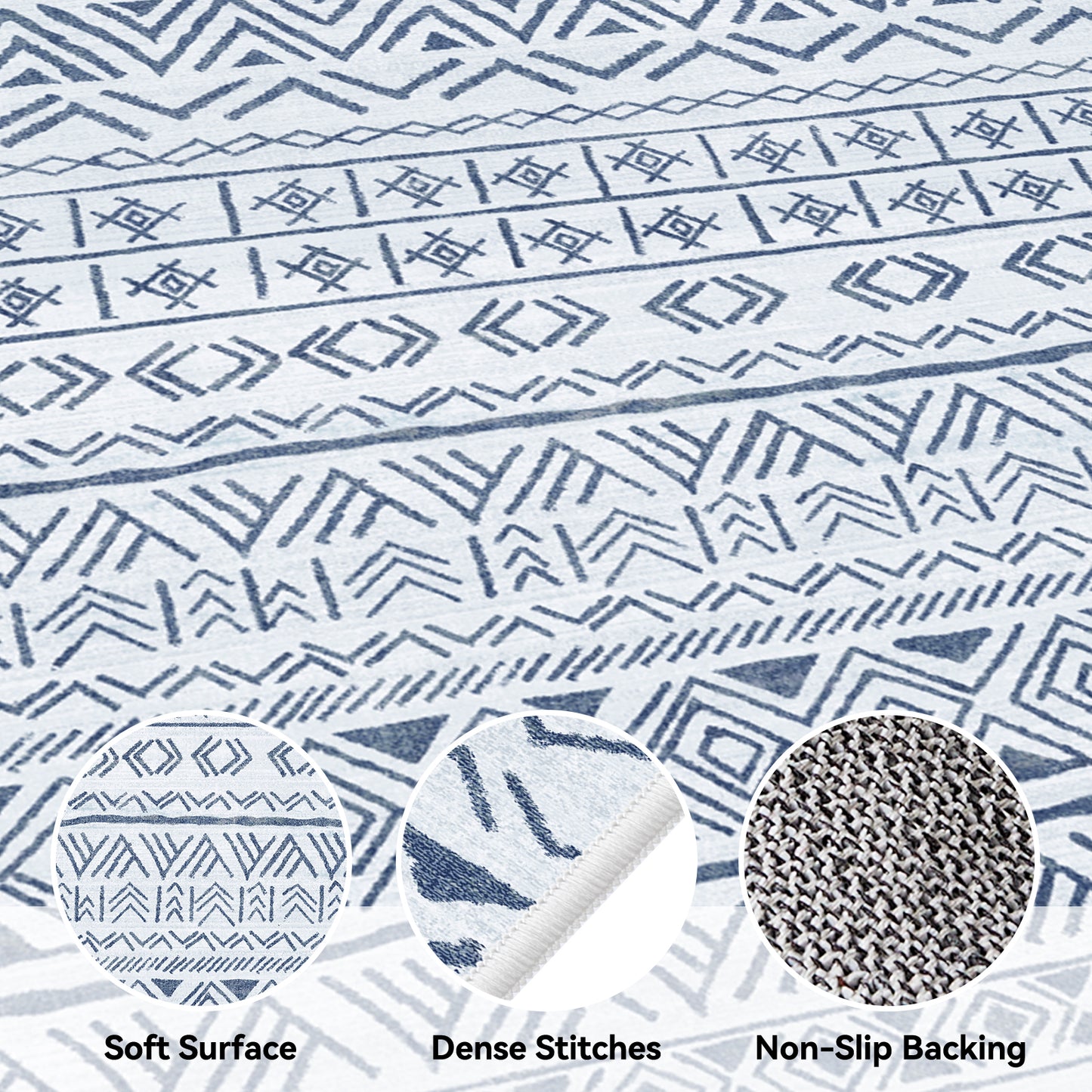 CHITOOMA 9'x12' Area Rugs for Living Room, Washable Rugs Boho Soft Geometric Bohemian Carpet Indoor Rug for Bedroom Dining Room Office Nonslip Foldable Rug