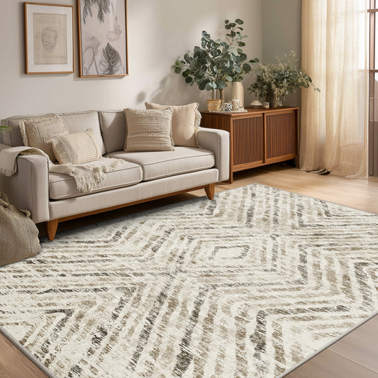 CHITOOMA 5'x7' Area Rugs for Living Room, Washable Boho Moroccan Rug Soft Vintage Distressed Geometric Tribal Area Rug for Bedroom Dining Room Office with Non-Slip Backing, Stain Resistant Non-Shed