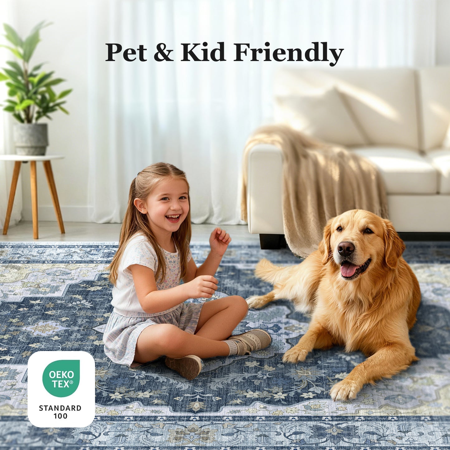 CHITOOMA 9'x12' Area Rugs for Living Room, Boho Machine Washable Stain Resistant Non-Shed Carpet, Floral Area Rug with Non-Slip Backing for Bedroom, Dining Room, Dorm, Office