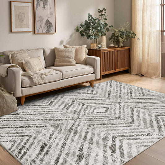 CHITOOMA 5'x7' Area Rugs for Living Room, Washable Boho Moroccan Rug Soft Vintage Distressed Geometric Tribal Area Rug for Bedroom Dining Room Office with Non-Slip Backing, Stain Resistant Non-Shed