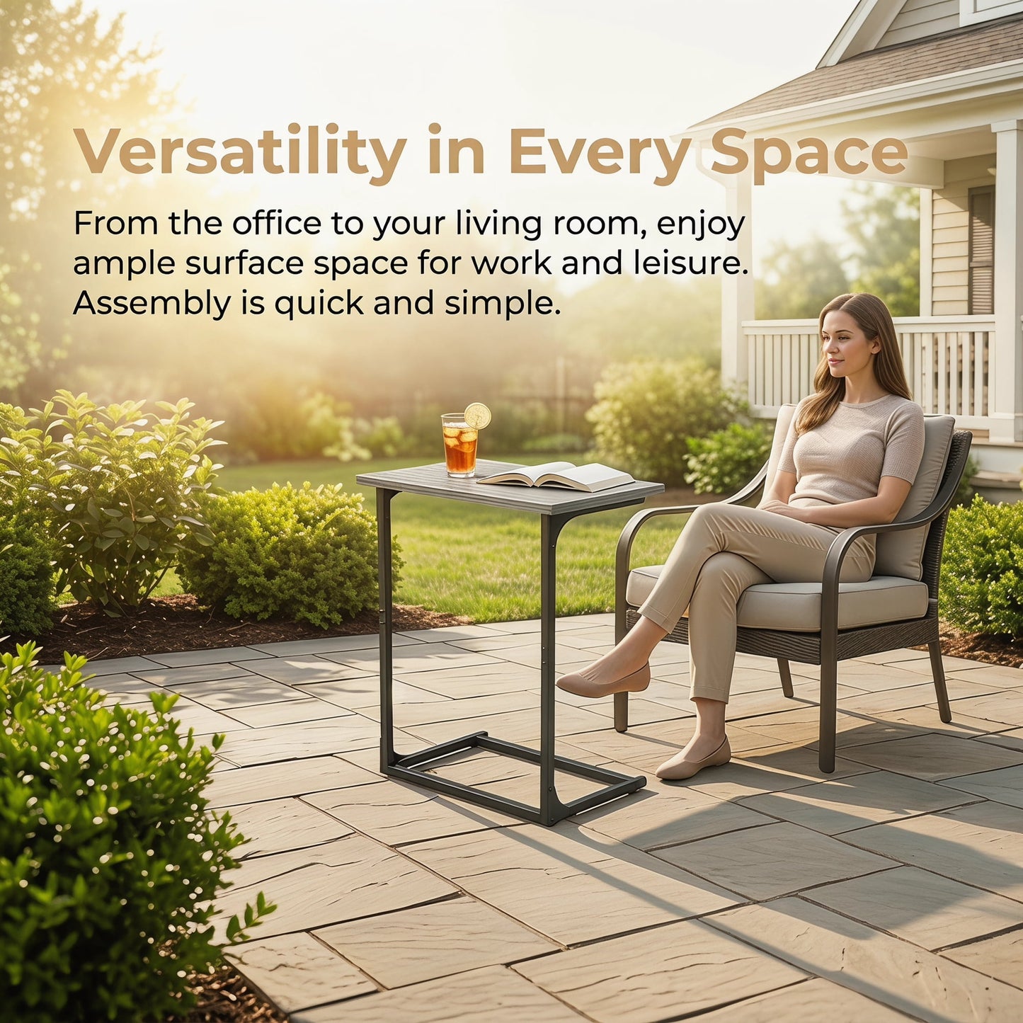 C Shaped Couch End Table Tray Table, Side Table for Sofa,with Widened tabletop for Bedroom, Living Room, 27"(H) x 21.1"(W) x 11.4"(D), Grey