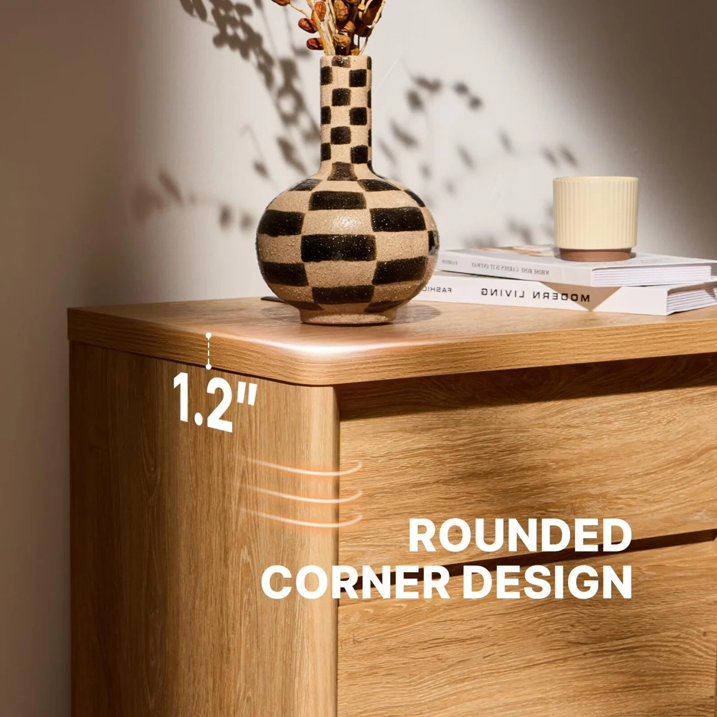 CHITOOMA 24.8" Nightstand with Charging Station, Natural