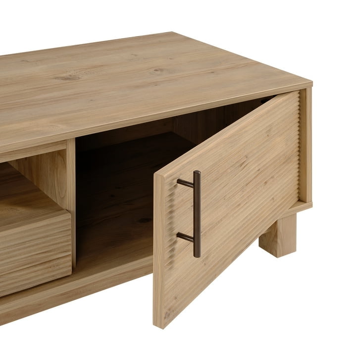 Mid-Century Modern TV Stand for 70" TVs, Wood TV Console with Reeded 2-Door for Living Room, Nature