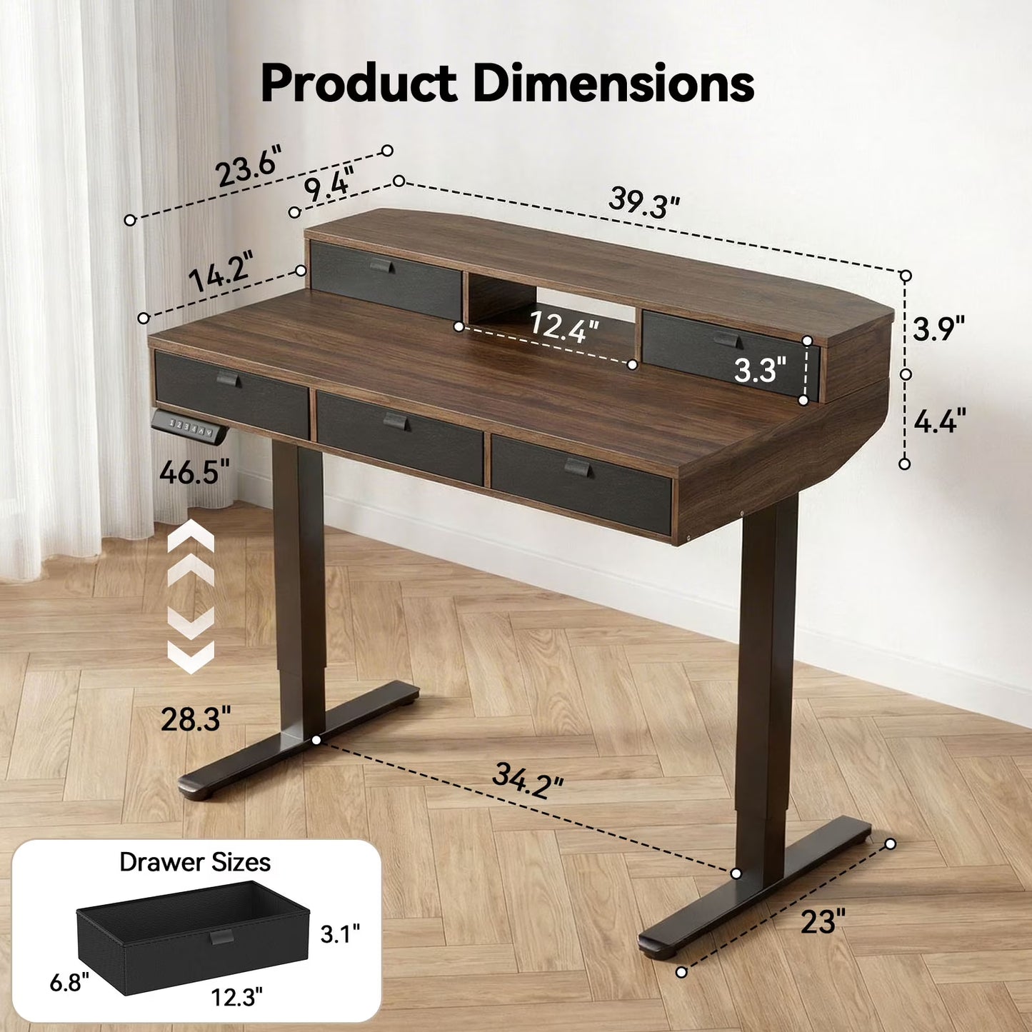 CHITOOMA Electric Standing Desk with Drawers, 40 x 24 Inches Height Adjustable Desk Ergonomic Sit Stand Workstation Walnut
