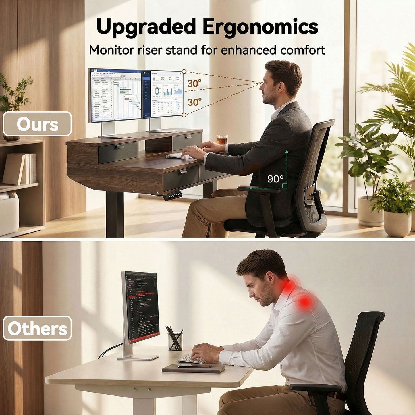 CHITOOMA Electric Standing Desk with Drawers, 48 x 24 Inches Height Adjustable Desk Ergonomic Sit Stand Workstation Walnut
