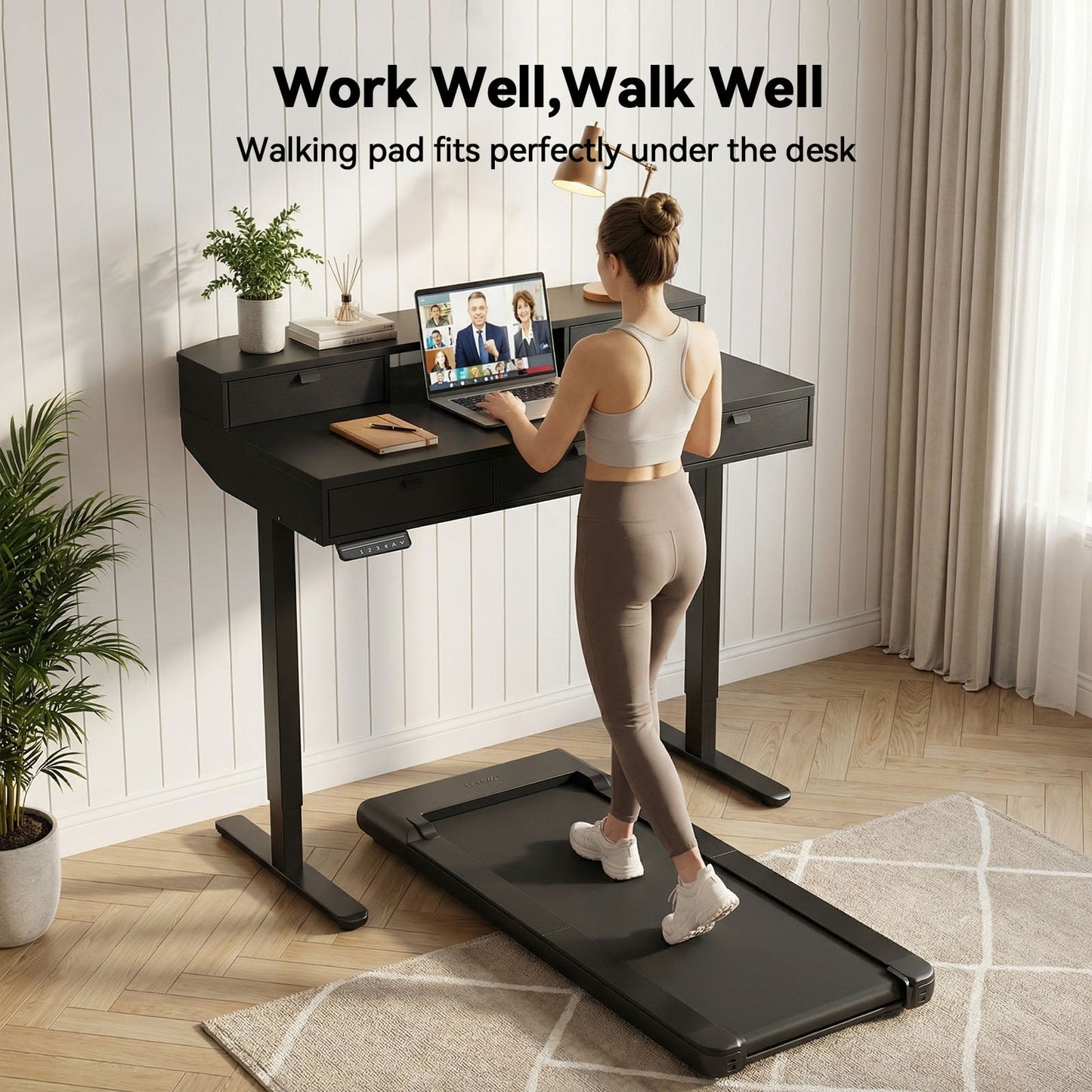 CHITOOMA 48″ x 24″ Standing Desk with Drawers, Electric Height Adjustable Sit Stand Desk with Storage Shelf,black